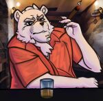  age_difference alcohol anthro basement beverage cigar clothing grumpy hi_res male mammal older_male polar_bear shirt smoking solo tired topwear ursid ursine 