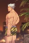  1boy alternate_costume ass bara boku_no_hero_academia death_arms_(boku_no_hero_acadmia) expressionless feet_out_of_frame from_side looking_at_viewer male_focus male_swimwear muscular muscular_male obliques ono_(ohno_ha) print_male_swimwear short_hair solo spiked_hair swim_briefs thighs topless_male yellow_male_swimwear 