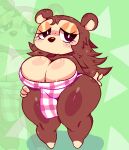  animal_crossing anthro apron apron_only big_breasts breasts brown_eyes brown_hair cleavage clothed clothing eulipotyphlan female hair half-closed_eyes hand_on_hip hedgehog huge_breasts mammal moonraige mostly_nude mouthless multicolored_body narrowed_eyes nintendo sable_able solo thick_thighs two_tone_body video_games 