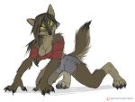  2022 4_fingers 4_toes anthro black_nose breasts brown_body brown_fur canid canine canis clothed clothing digital_media_(artwork) digitigrade feet female fingers fur koul mammal simple_background solo tan_body tan_fur toes white_background wolf yellow_eyes 