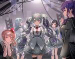  25-ji_night_code_de._(project_sekai) 5girls akiyama_mizuki arm_support arms_at_sides asahina_mafuyu backlighting bare_legs black_blouse black_hair black_legwear black_sailor_collar black_skirt blouse blue_eyes blue_neckerchief blurry blurry_background bow braid brown_eyes buttons cable chest_harness clenched_hand collarbone collared_dress contrapposto cowboy_shot dot_nose dress drill_hair elbow_rest eyes_visible_through_hair flat_chest floating_hair frilled_dress frilled_sleeves frills glitch green_eyes grey_background grey_hoodie grey_sailor_collar hair_behind_ear hair_between_eyes hair_bow hair_ribbon hand_up harness hatsune_miku head_rest heterochromia high-waist_skirt high_ponytail hood hood_down hoodie kyashii_(a3yu9mi) lace lace-trimmed_dress lace_trim light_particles long_hair long_skirt long_sleeves looking_afar looking_at_another looking_at_viewer multiple_girls neck_ribbon neckerchief parted_lips pink_eyes pink_hair profile project_sekai puffy_long_sleeves puffy_sleeves purple_eyes purple_hair rafters red_bow red_ribbon ribbon sailor_collar serious shinonome_ena shiny shiny_hair short_dress short_hair side_drill sidelocks sideways_glance silver_hair simple_background single_thighhigh skirt sleeves_rolled_up straight_hair striped striped_skirt thighhighs tsurime twintails vertical-striped_skirt vertical_stripes very_long_hair vocaloid wavy_hair white_ribbon yoisaki_kanade zettai_ryouiki 