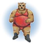  1:1 2013 anthro belly big_belly brown_body brown_fur bulge fur hi_res humanoid_hands male mammal overweight overweight_male solo spoonsandfire suid suina sus_(pig) wild_boar wrestling_singlet 