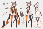  1girl animal_ears breasts cat_ears cat_girl cat_tail character_sheet closed_eyes full_body gloves highres jacket light_brown_hair looking_at_viewer multiple_views ohta_yuichi open_mouth original revealing_clothes simple_background standing tail yellow_eyes 