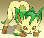  ambiguous_gender anthro ass_up big_butt brown_body brown_eyes brown_inner_ear brown_pupils butt eeveelution gradient_background green_body jack-o&#039;_pose leaf leafeon leg_markings markings nintendo open_mouth pok&eacute;mon pok&eacute;mon_(species) pose pupils shinamon-haato simple_background socks_(marking) solo suggestive_pose tan_background tan_body video_games 