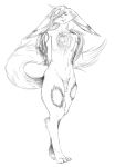  absurd_res anthro black_and_white eeveelution fluffy fluffy_tail genitals hi_res humanoid_genitalia humanoid_penis lilycelebi lilysprivateshrine male monochrome neck_tuft nintendo nude penis pok&eacute;mon pok&eacute;mon_(species) ryu_(lilycelebi) sketch solo thick_thighs tuft umbreon video_games walking wings 