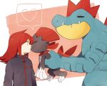  &lt;3 alligator alligatorid ambiguous_gender anthro claws clothing crocodilian feraligatr held_up human kissing male mammal nintendo otoufu_(nenne) pok&eacute;mon pok&eacute;mon_(species) reptile romantic scalie silver_(pok&eacute;mon) simple_background smile video_games weavile 