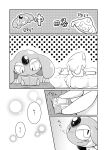  ambiguous_gender bed blush bodily_fluids book chair comic desk duo embarrassed feral furniture hi_res japanese_text jirachi laugh legendary_pok&eacute;mon lying lying_on_bed mesprit monochrome nettsuu nintendo on_bed on_chair on_front pattern_background pok&eacute;mon pok&eacute;mon_(species) reading reading_book simple_background sitting sitting_on_chair sweat sweatdrop table text video_games 