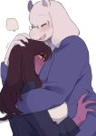  anthro blush bodily_fluids bovid breasts brown_hair caprine clothed clothing deltarune duo embrace eyebrow_through_hair eyebrows eyes_closed eyewear female fingers floppy_ears fur glasses hair hi_res horn hug long_ears long_hair mammal mature_anthro mature_female motion_lines purple_body scalie simple_background susie_(deltarune) sweat toriel translucent translucent_hair underchikichan undertale_(series) video_games white_background white_body white_fur yellow_sclera 