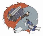  armor artorias_the_abysswalker black_body black_fur blaidd_(elden_ring) canid canine canis cape clothed clothing dark_souls elden_ring facial_scar fromsoftware fur great_grey_wolf_sif grey_body grey_fur group human male mammal melee_weapon red_body red_fur red_wolf_of_radagon scar sekiro:_shadows_die_twice simple_background sleeping sword takibi tusks video_games weapon white_background wolf wolf_(sekiro) 