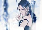  arm_strap arrow_(projectile) black_dress black_hair blue_eyes blurry blurry_foreground bow_(weapon) bracelet dress eyeshadow fingernails from_side girls&#039;_generation glasses hair_behind_ear holding holding_bow_(weapon) holding_weapon jewelry k-pop long_fingernails makeup open_mouth pink_eyeshadow quiver real_life soorin taeyeon_(girls&#039;_generation) weapon white_nails 