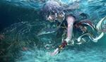  1girl bangs black_hair black_shirt blue_eyes casual closed_mouth coral coral_reef fu_hua fu_hua_(night_squire) highres honkai_(series) honkai_impact_3rd long_hair outdoors shirt skavenprime sleeveless sleeveless_shirt solo underwater water 