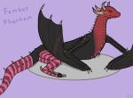  ambiguous_gender black_body blush century:age_of_ashes clothing dragon feral leggings legwear nightsnagger pattern_clothing pattern_legwear red_body scalie solo spikes stockings striped_clothing striped_legwear stripes thedegenmoth_(artist) venfir wings wyvern 