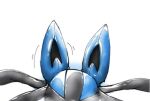  ambiguous_gender anthro close-up clothing denverend living_clothing living_costume lucario mascot nintendo pok&eacute;mon pok&eacute;mon_(species) rubber rubber_clothing rubber_suit simple_background solo video_games white_background 