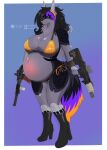  akira_taia anthro big_breasts bikini black_hair blep boots breasts canid canine canis cleavage clothed clothing erect_nipples female footwear fur gun hair hi_res high_heels hybrid jackal looking_at_viewer mammal nipple_piercing nipples orange_body orange_eyes orange_fur orange_hair piercing pregnant pregnant_female purple_body purple_fur purple_hair ranged_weapon simple_background skimpy sly_shadex solo swimwear thick_thighs tongue tongue_out topwear weapon were werecanid werecanine werewolf 