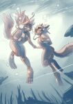 absurd_res anthro canid canine canis diving diving_fins domestic_dog duo eyewear female female/female goggles hand_holding hi_res mammal ocaritna ocaritna_(character) okane_akemi scuba underwater water wetsuit wolf 