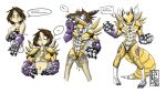  anthro armor bandai_namco blue_eyes brown_hair claws clothing denverend dialogue digimon digimon_(species) gauntlets gloves hair handwear hi_res human machine male mammal mechsuit renamon robot robot_suit sequence simple_background solo suiting suiting_up white_background yin_yang 