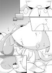  ambiguous_gender bed blush bodily_fluids duo feral french_kissing furniture hand_holding hi_res japanese_text jirachi kissing legendary_pok&eacute;mon mesprit monochrome nettsuu nintendo pok&eacute;mon pok&eacute;mon_(species) saliva sitting sweat text tongue translation_request video_games 