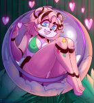  &lt;3 absurd_res anthro bandage big_breasts bottomless bra breasts cleavage clothed clothing fangs felid female genitals grin hi_res linorgoldenfish looking_at_viewer mammal nipple_outline pantherine pussy sitting smile solo tiger underwear xigua 