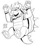  2015 3_toes 4_fingers anthro armband biped bowser collar dated eyebrows feet fingers half-closed_eyes hi_res horn male mario_bros monochrome narrowed_eyes nintendo open_mouth overweight overweight_anthro overweight_male sharp_teeth signature skyelegs solo spiked_armband spiked_collar spiked_tail spikes spikes_(anatomy) teeth toes video_games 