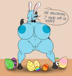  anthro big_breasts blue_body breasts dewott easter easter_egg egg esmeralda_(riku9797) female genitals hair hi_res holidays huge_breasts lutrine mammal mustelid neck_bow nintendo nude pok&eacute;mon pok&eacute;mon_(species) pussy rabbit_ears riku9797 solo spanish_text text video_games whiskers 