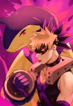  1boy bakugou_katsuki bangs bara black_shirt blonde_hair boku_no_hero_academia choker domino_mask donnaoneone gloves hand_up hisuian_typhlosion large_pectorals looking_at_viewer male_focus mask muscular muscular_male open_mouth pectorals pokemon pokemon_(creature) purple_gloves red_eyes shirt short_hair sleeveless sleeveless_shirt spiked_hair taut_clothes taut_shirt thumbs_down upper_body vambraces 