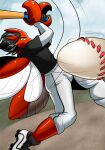  2016 anthro avencri ball baseball_(ball) baseball_bat baseball_uniform bat_(object) black_hair bottomwear cleats clothing footwear hair humanoid_hands looking_at_viewer male manny_best nintendo pants pok&eacute;mon pok&eacute;mon_(species) pok&eacute;morph red_body red_skin scizor shirt shoes smile solo sportswear survival_of_the_fittest topwear uniform upstairstudios video_games wings 