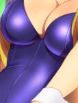  1girl breasts cleavage commentary_request head_out_of_frame leotard long_hair lower_body medium_breasts playboy_bunny purple_leotard strapless strapless_leotard touhou very_long_hair wrist_cuffs yadokari_genpachirou yakumo_yukari 