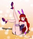  absurdres animal_ears blue_eyeshadow captain_syrup excaliburoverdrive eyeshadow highres makeup playboy_bunny rabbit_ears red_eyes red_hair red_lips solo wario_land 