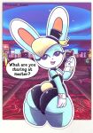  absurd_res animal_crossing anthro big_butt bulge butt butt_squish casino clothing english_text flat_chested girly hand_on_butt hat headgear headwear hi_res lagomorph leotard leporid looking_at_viewer male mammal nintendo open_mouth open_smile photo_background princess_jomes rabbit rear_view sasha_(animal_crossing) smile solo squish text top_hat video_games 
