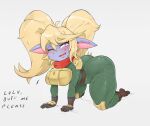  all_fours armor big_breasts big_butt big_ears blonde_hair blush breastplate breasts butt female hair hi_res humanoid humanoid_pointy_ears jouljehart league_of_legends pigtails poppy_(lol) riot_games solo thick_thighs video_games wide_hips yordle 