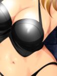  1girl alice_margatroid alternate_costume armpits bdsm black_panties black_vest blonde_hair bondage bound breasts brick_wall cleavage commentary_request head_out_of_frame medium_breasts midriff navel panties restrained short_hair stomach sweatdrop touhou underwear vest wall yadokari_genpachirou 