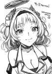  1girl bare_shoulders breasts cleavage collarbone commission greyscale hairband headset kamishiro_rita mechanical monochrome nekomata_naomi prism_project skeb_commission sketch solo upper_body virtual_youtuber wavy_hair white_hair 