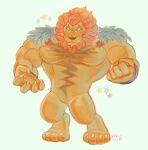  anthro armband body_hair bottomless cape cape_only chest_hair clawed_fingers clawed_toes clothed clothing featureless_crotch felid happy_trail hi_res kirby_and_the_forgotten_land leongar lion male mammal mane mostly_nude muscular muscular_arms muscular_male null pantherine plantigrade solo watercolorwish 