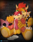  absurd_res anthro balls bodily_fluids bowser collar cum dull_pineapple duo erection female genital_fluids genitals hair hi_res horn koopa male male/female mammal mario_bros nintendo penis pom_pom_(mario) red_hair reptile scalie sex shell smile spikes video_games 