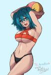  aria_rin armpits ball beachball bikini blue_eyes blue_hair breasts commission highres indie_virtual_youtuber large_breasts original short_hair skeb_commission smile stomach suguru_szk swimsuit thick_eyebrows thick_thighs thighs underboob virtual_youtuber 
