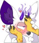  anthro blush canid canine duo embarrassed feet fennec fire flustered foot_focus fox fur horn intersex intersex/male luciel male mammal olive_cow purple_body purple_fur 