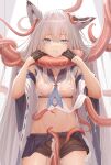  1girl animal_ear_fluff animal_ears azur_lane bare_shoulders bkyuuc black_gloves blue_eyes blush clenched_teeth cropped crying crying_with_eyes_open detached_sleeves drooling ear_sex eyebrows_visible_through_hair eyes_visible_through_hair gloves grey_hair half_gloves jewelry kawakaze_(azur_lane) light_blue_eyes long_hair navel panties parted_lips ring saliva see-through shiny shiny_hair skirt slime_(substance) solo strangling tears teeth tentacles tile_wall tiles torn torn_clothes underwear wet wet_clothes white_panties wide_sleeves 