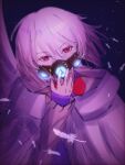  bow bowtie covering_mouth hand_over_own_mouth highres kishin_sagume looking_at_viewer mask mouth_mask one-hour_drawing_challenge panpi red_eyes single_wing touhou white_hair wings 