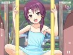  1girl asymmetrical_hair brown_eyes brown_hair collarbone hair_ornament hairclip house iwakura_lain looking_at_viewer miruno open_mouth playground serial_experiments_lain short_hair skirt sleeveless smile solo strap_slip viewfinder x_hair_ornament 