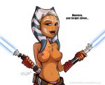  ahsoka_tano alien alien_humanoid breasts clothed clothing elthegeneral female humanoid lightsaber lips melee_weapon nipples pseudo_hair solo star_wars star_wars:_the_clone_wars tentacle_hair tentacles togruta topless weapon 
