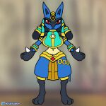  animated anthro blubluumon blue_body blue_fur bouncing_breasts bracelet breasts clothed clothing dancing female feral fur gold_(metal) gold_jewelry jewelry looking_at_viewer lucario nintendo pok&eacute;mon pok&eacute;mon_(species) red_eyes smile smiling_at_viewer solo tail_motion tailwag video_games wide_hips 