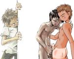  3boys at cum cum_on_body cum_on_self dicks_touching foreskin male male_focus masturbation multiple_boys multiple_penises nude open_mouth penis penises_touching school schoolboy standing sweat tan tanline voyeurism watching yaoi 