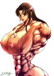  abs breasts extreme_muscles female hot huge_breasts katsuragi_misato muscle muscles muscular naked neon_genesis_evangelion no_bra no_panties nude sexy simple_background topless 