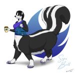  beverage coffee female handbag mammal mephitid mephitid_taur nisharu skunk skunk_taur striped_skunk taur walking 