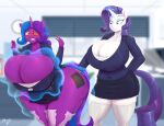  absurd_res anthro anthrofied big_breasts bottomwear breasts cleavage clothed clothing equid equine female female/female fingering friendship_is_magic hi_res horn huge_breasts hyperstorm_h mammal my_little_pony rarity_(mlp) skirt unicorn 