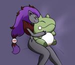  2022 ambiguous_gender anthro bed biped cuddling cuddling_plushie eyes_closed fan_character fur furniture grey_body grey_fur hair hi_res imces lying male_(lore) nintendo nude on_back on_bed plushie pok&eacute;ball pok&eacute;mon pok&eacute;mon_(species) premier_ball purple_hair shiny_pok&eacute;mon sleeping solo spooning substitute_doll video_games zor_(nya4) zoroark 