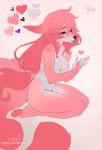  2022 5_fingers anthro black_nose breasts canid canine clothed clothing digital_media_(artwork) female fingers fox hair hi_res mammal pink_hair purple_eyes simple_background smile sorafoxyteils white_background 
