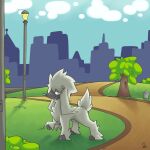  1:1 2022 absurd_res ambiguous_gender azzyyeen city cityscape cloud detailed_background feral furfrou grass hi_res looking_at_viewer nintendo nude path plant pok&eacute;mon pok&eacute;mon_(species) quadruped red_eyes side_view sky smile solo street_lamp trash_can tree video_games 