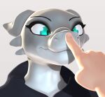  2020 3d_(artwork) anthro boop clothed clothing delbi3d digital_media_(artwork) disembodied_hand female female_focus human kobold mammal nose_boop simple_background spikes spikes_(anatomy) 