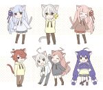  3boys 4girls :d ^_^ ahoge animal_ears bangs bell black_legwear black_pants blue_hoodie blue_skirt blush braid brown_pants cat_boy cat_ears cat_girl cat_tail closed_eyes closed_mouth crown_braid drawstring eel_hat flag fukase grey_eyes hair_bell hair_ornament hat holding holding_clothes holding_hat hood hood_down hoodie iori_yuzuru jingle_bell kneehighs kotonoha_akane kotonoha_aoi long_hair long_sleeves low-braided_long_hair low_twintails multiple_boys multiple_girls open_mouth otomachi_una pants pink_hair pleated_skirt red_eyes red_hair red_hood red_skirt sf-a2_miki short_hair siblings sisters skc skirt smile socks tail thighhighs twintails utatane_piko very_long_hair vocaloid voiceroid white_hoodie yellow_eyes yellow_hoodie 